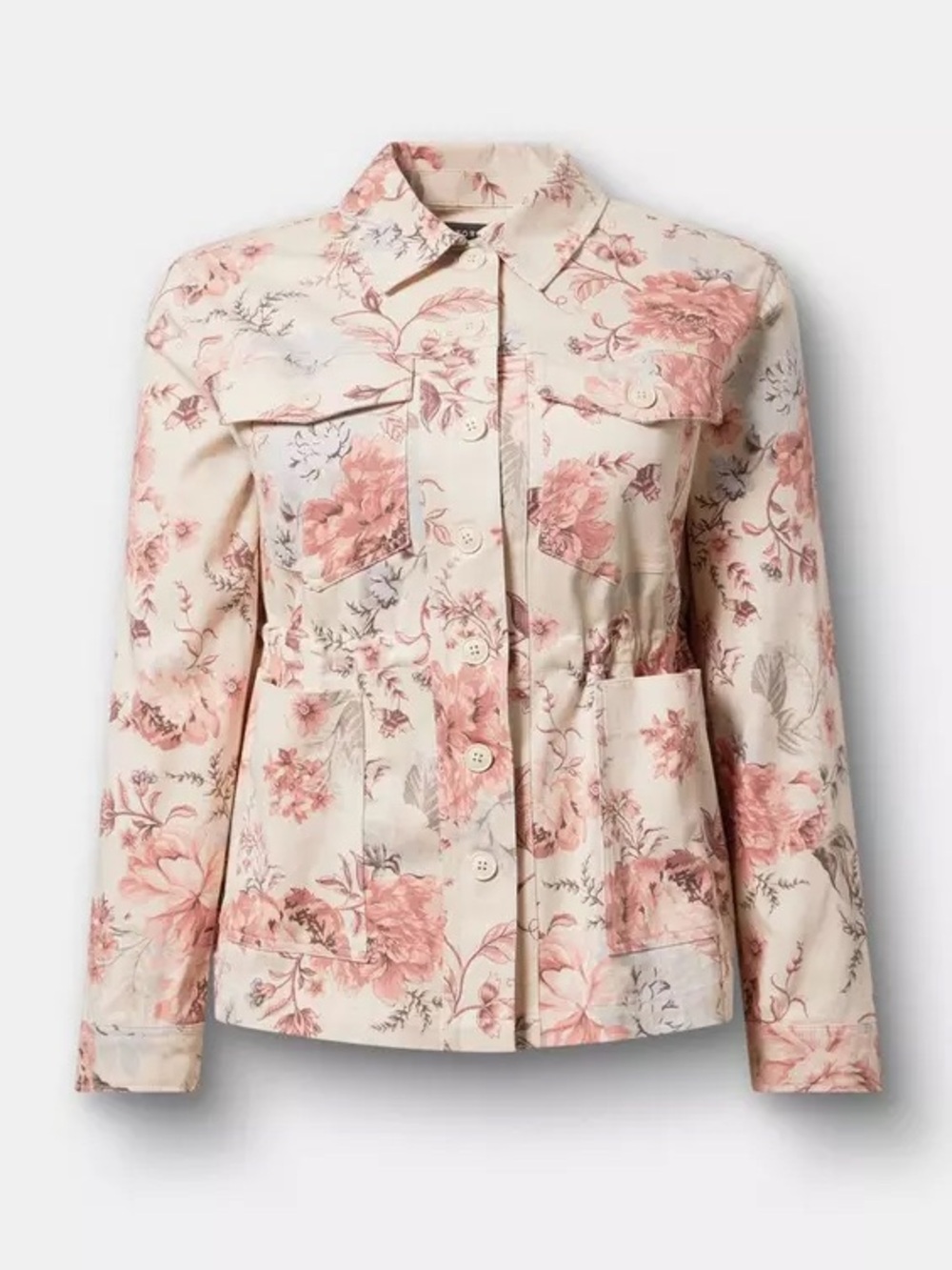 torrid Floral Button-Front Jean Jacket in Cream & Pink